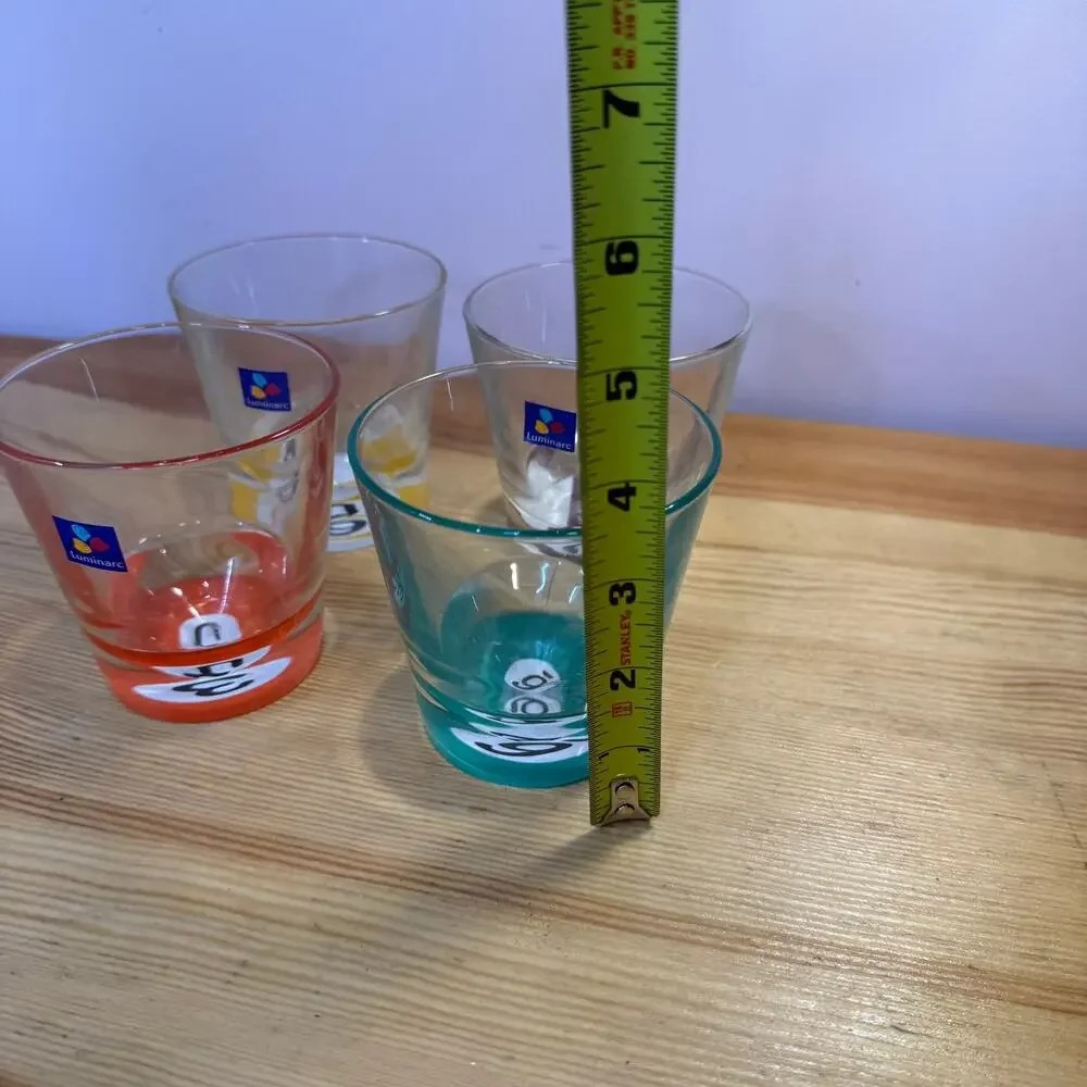 Vintage Luminarc France Pool Ball Billiards Rocks Glasses Set of 4 Barware
